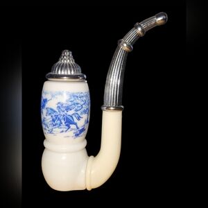 Vintage Style Ceramic Pipe with Blue Design